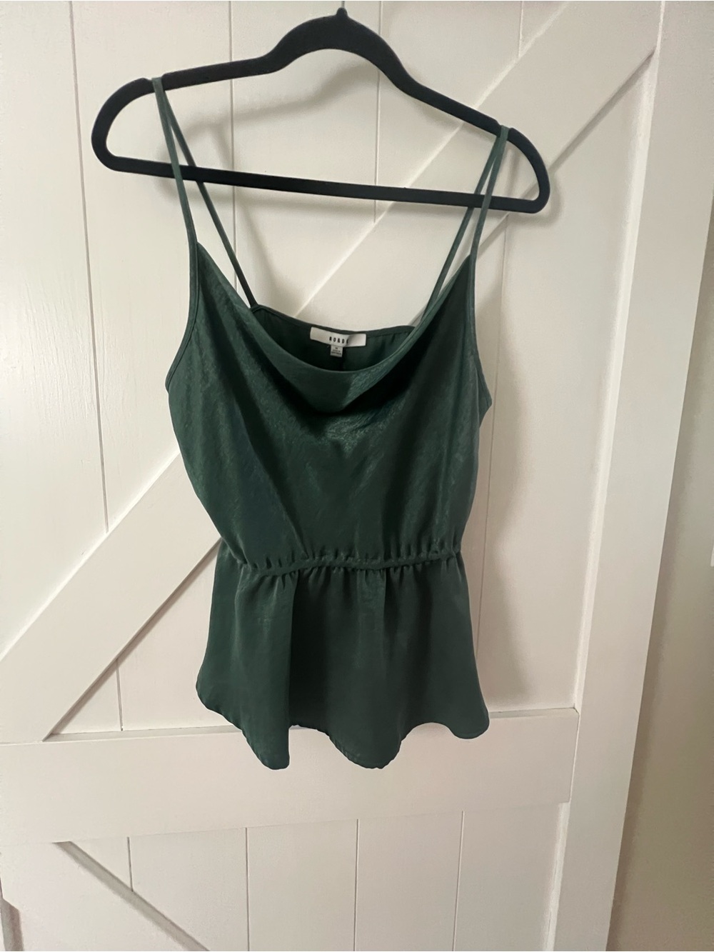 Ro & De Dark Green Satin Cowl-Neck Peplum Camisole
